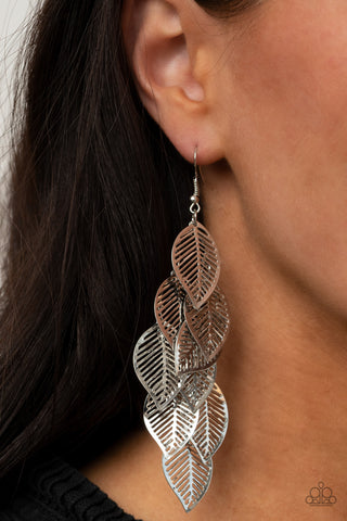Limitlessly Leafy - Silver Paparazzi Earrings