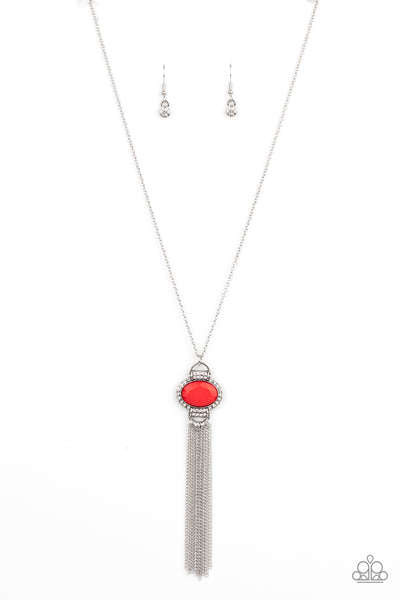 What GLOWS Up - Red and Silver  Paparazzi Necklace