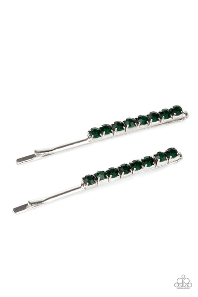 Satisfactory Sparkle - Green Paparazzi Hair Clips