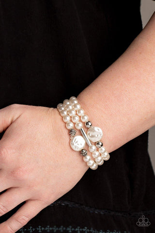 Exquisitely Elegant - White Pearl Paparazzi Bracelet - sofancyjewels