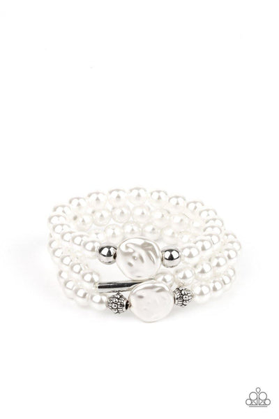 Exquisitely Elegant - White Pearl Paparazzi Bracelet - sofancyjewels