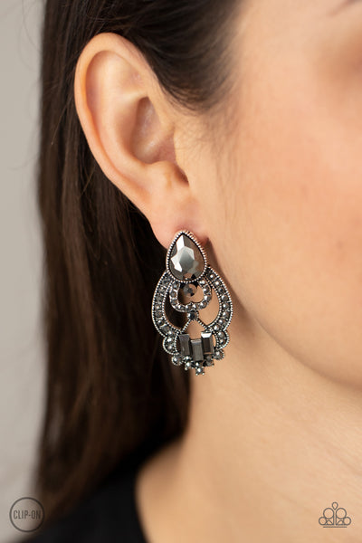 Glamour Gauntlet - Silver Paparazzi Clip on Earring