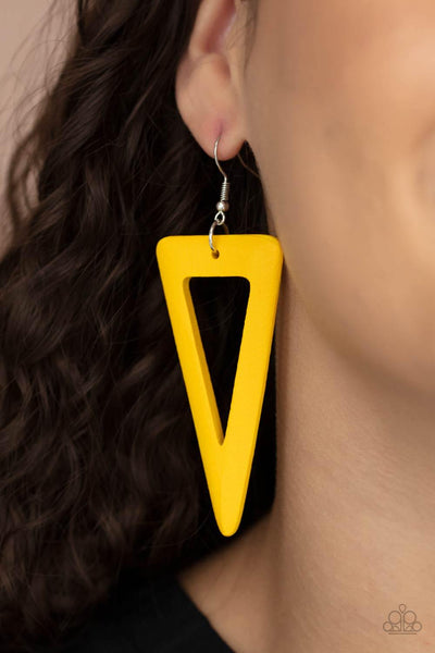 Bermuda Backpacker - Yellow Paparazzi Wood Earrings - sofancyjewels
