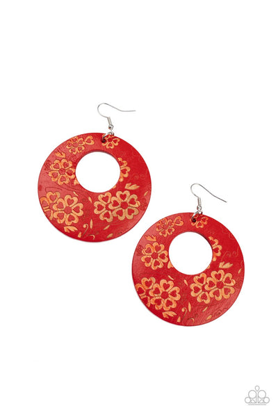 Galapagos Garden Party - Red Paparazzi Wood Earrings