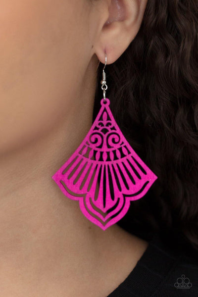 Eastern Escape - Pink Paparazzi Wood Earrings - sofancyjewels