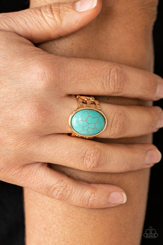 Divine Deserts - Gold and Turqoise Paparazzi Ring