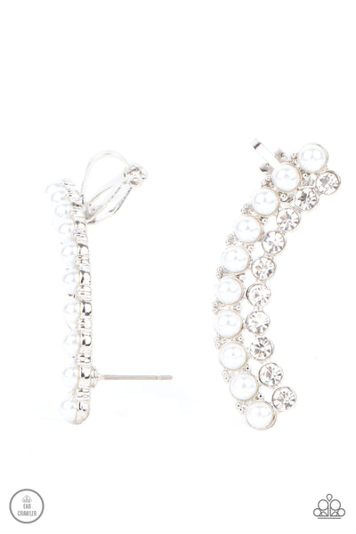 Doubled Down On Dazzle - White Paparazzi Crawler Earrings