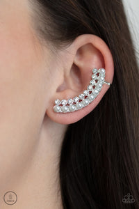 Doubled Down On Dazzle - White Paparazzi Crawler Earrings