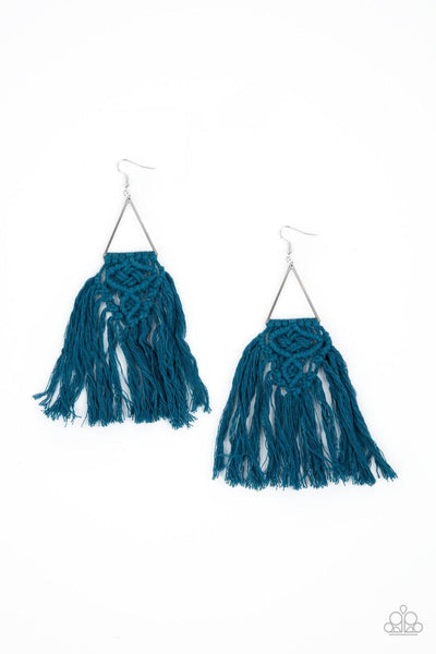 Modern Day Macrame - Blue Paparazzi Macrame Earrings - sofancyjewels