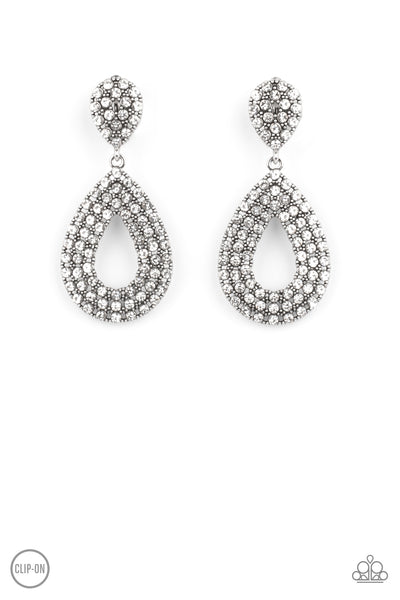 Pack In The Pizzazz - White Clip ons Paparazzi Earrings