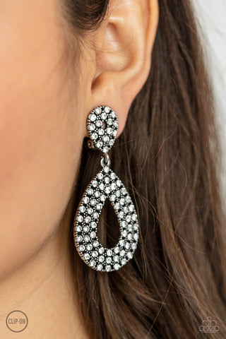 Pack In The Pizzazz - White Clip ons Paparazzi Earrings