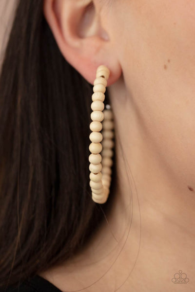 Should Have, Could Have, WOOD Have - White Paparazzi Hoop Earrings