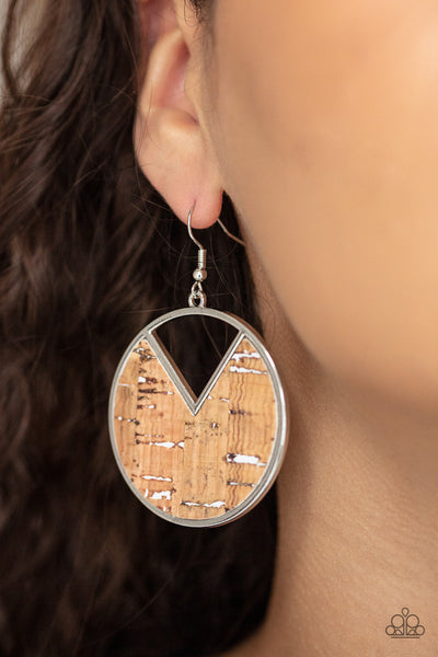 Nod to Nature - White Paparazzi Cork Earrings