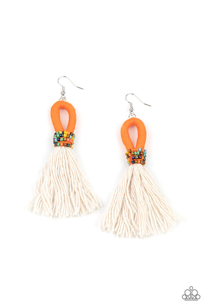 The Dustup - Orange Paparazzi Tassel Earrings