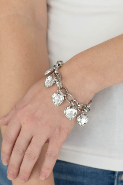 Candy Heart Charmer - White Paparazzi Heart Bracelet