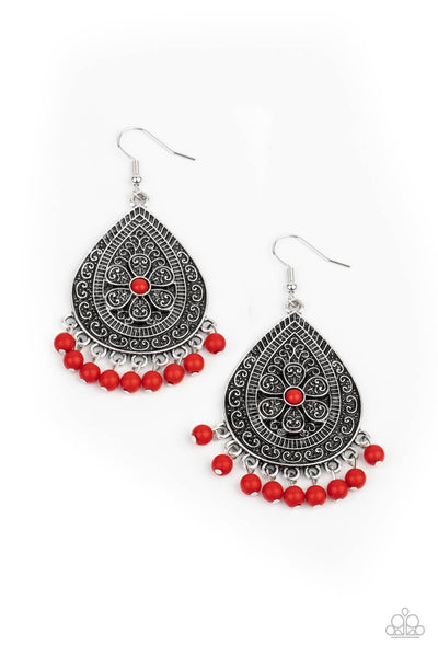 Blossoming Teardrops - Red Paparazzi Earrings