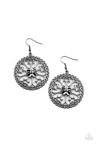 Floral Fortunes - Black and Silver  Paparazzi Earrings