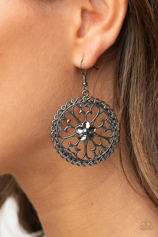 Floral Fortunes - Black and Silver  Paparazzi Earrings