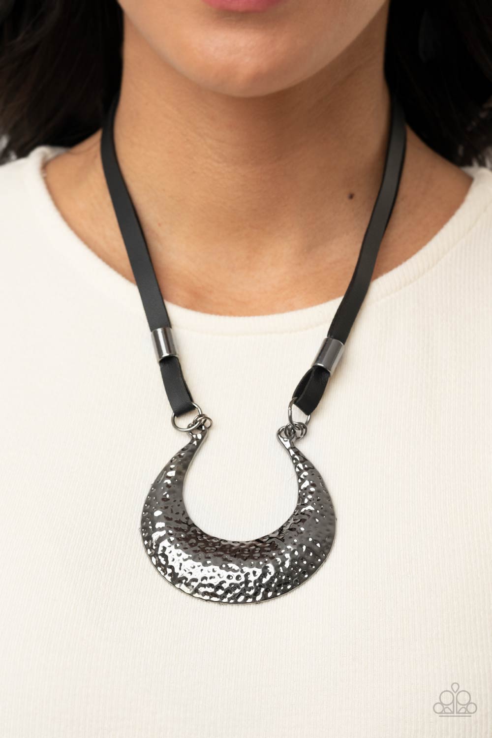 Majorly Moonstruck - Black Leather Paparazzi Necklace