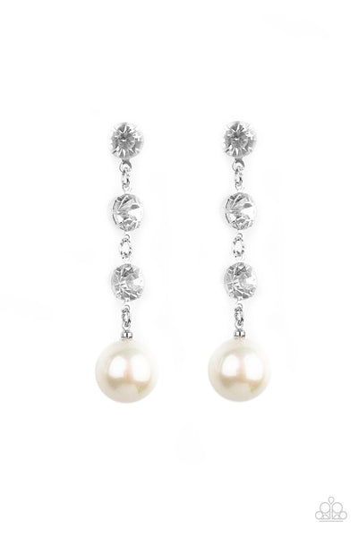 Yacht Scene - White Pearl Paparazzi Earrings