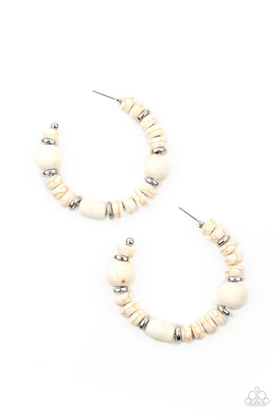 Definitely Down-To-Earth - White Paparazzi Hoop Earrings