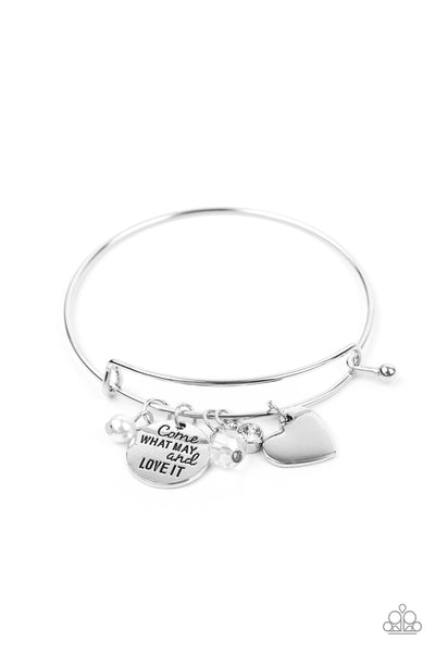 Come What May and Love It - White and Silver Paparazzi Charm Bracelet