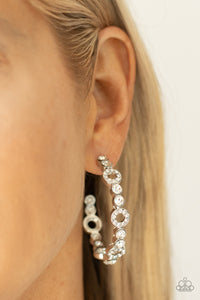 Swoon-Worthy Sparkle - White Paparazzi Hoop Earrings