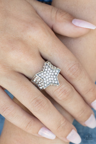 Here Come The Fireworks - White Paparazzi Star Ring