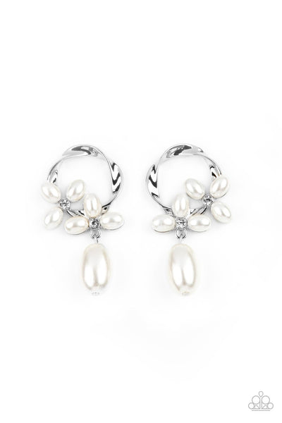 Elegant Expo - White Paparazzi Earrings