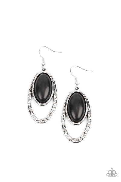 Pasture Paradise - Black and Silver Paparazzi Earrings