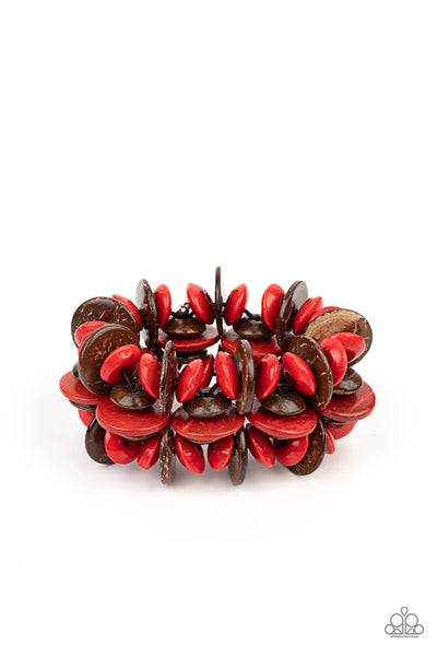 Caribbean Canopy - Red Paparazzi Wood Bracelet
