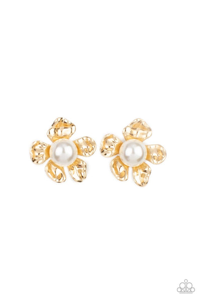 Apple Blossom Pearls - Gold Paparazzi Earrings