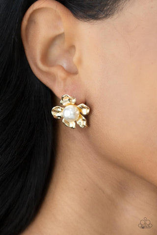 Apple Blossom Pearls - Gold Paparazzi Earrings