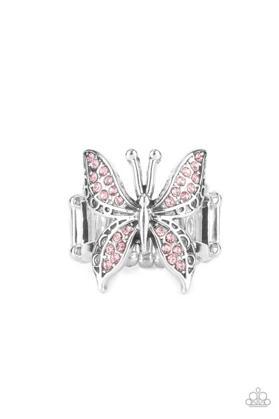 Blinged Out Butterfly - Pink Paparazzi Ring
