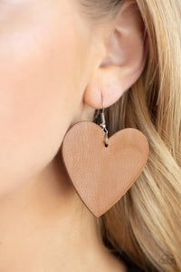 Country Crush - Brown Paparazzi Leather Heart Earrings