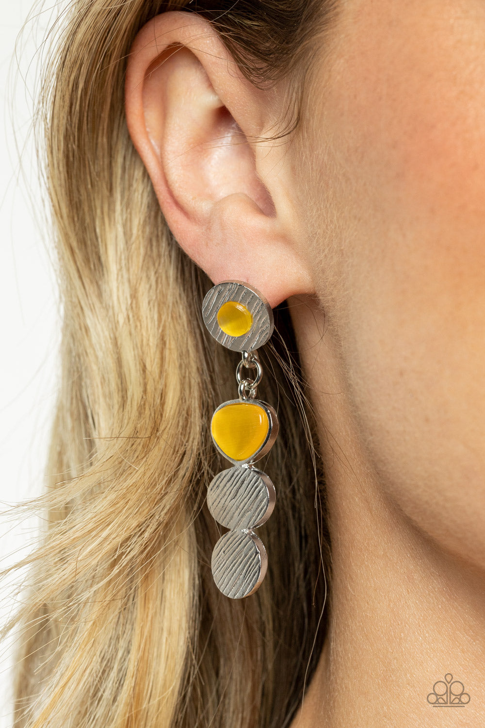 Asymmetrical Appeal - Yellow Paparazzi Earrings
