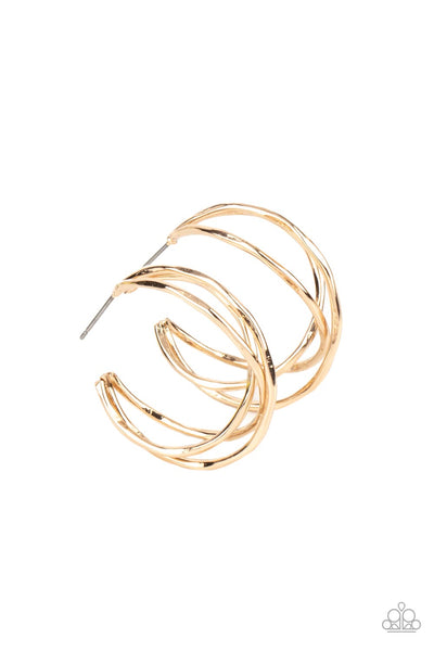 City Contour - Gold Paparazzi Hoop Earrings