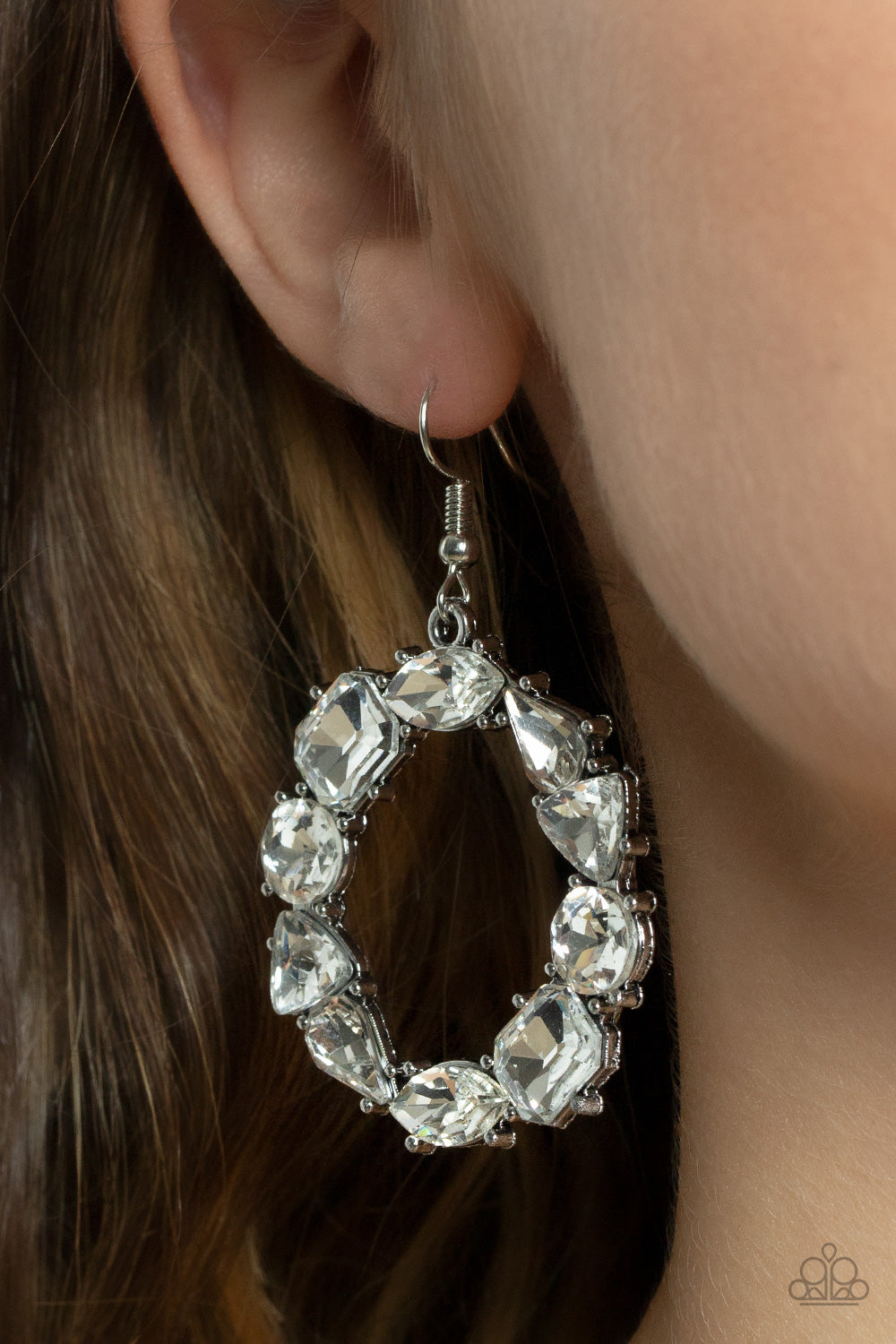 GLOWING in Circles - White Paparazzi Earring