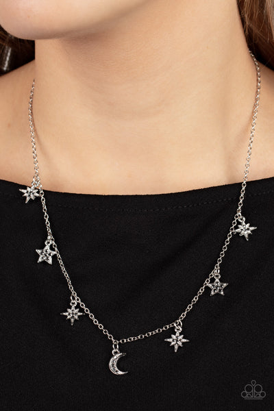 Cosmic Runway - Silver Moon and Star Paparazzi Necklace