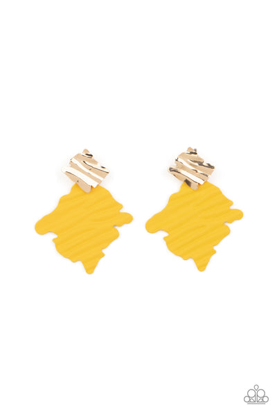 Crimped Couture - Yellow Paparazzi Earrings