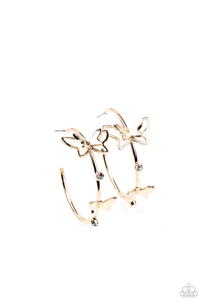 Full Out Flutter - Gold Paparazzi Hoop Earrings