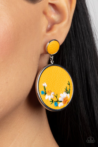 Embroidered Gardens Yellow Paparazzi Post Earring
