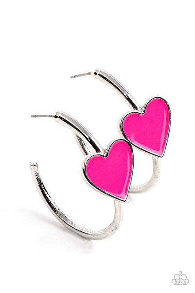 Kiss Up - Pink Paparazzi Pink Heart Earrings