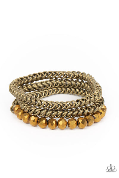 Gutsy and Glitzy Brass Paparazzi Bracelet