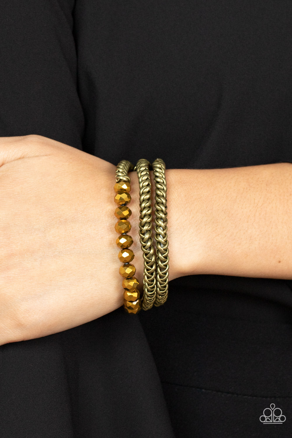 Gutsy and Glitzy Brass Paparazzi Bracelet