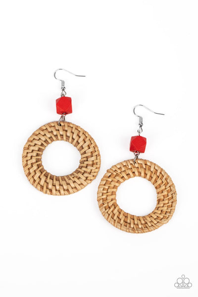 Wildly Wicker - Red Paparazzi Earrings