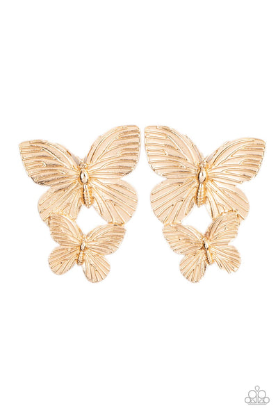 Blushing Butterflies - Gold Paparazzi Earrings