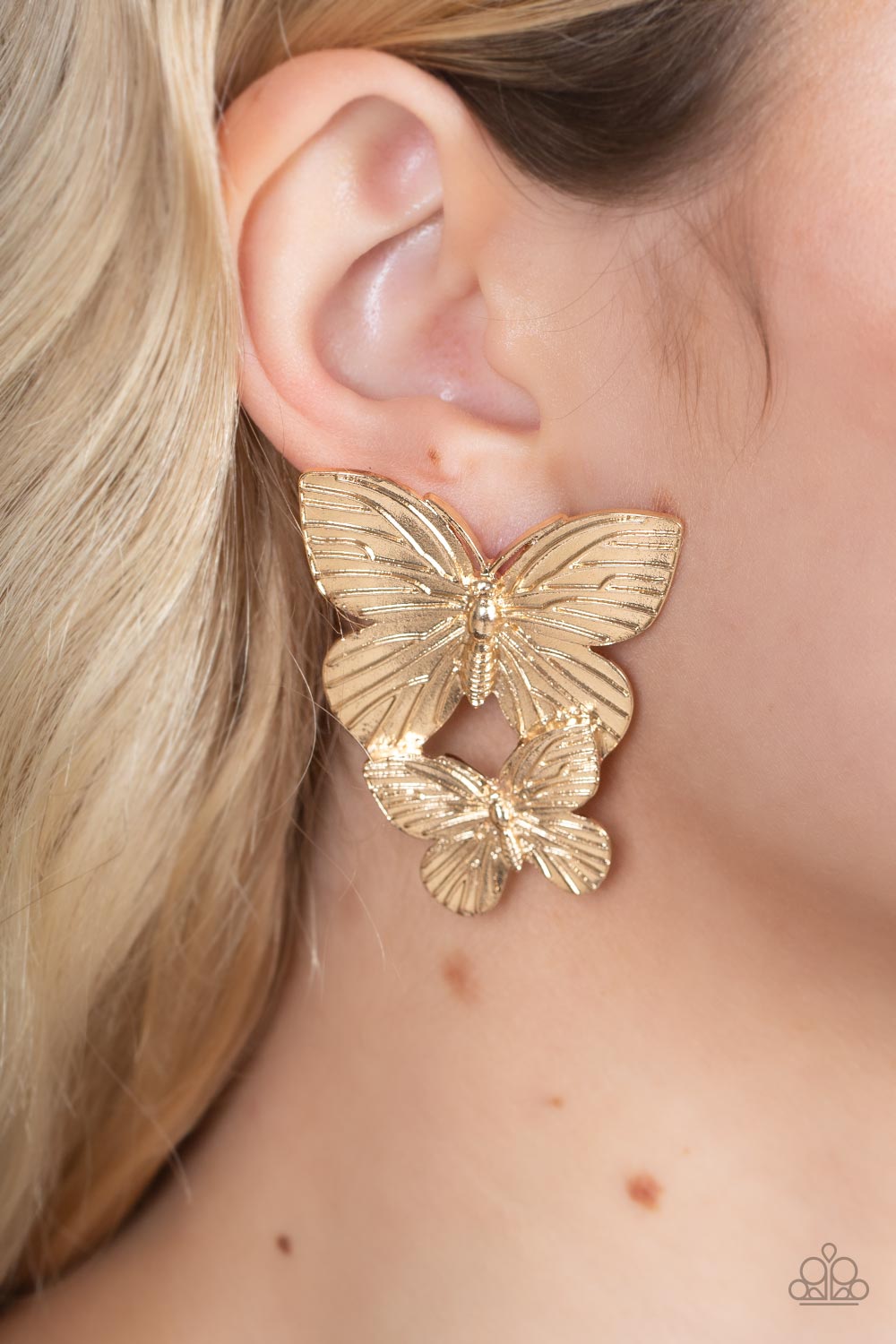 Blushing Butterflies - Gold Paparazzi Earrings