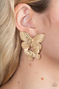 Blushing Butterflies - Gold Paparazzi Earrings