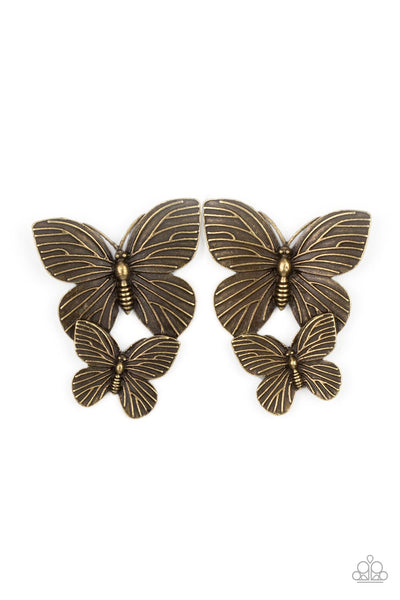 Blushing Butterflies - Brass Paparazzi Post Earring